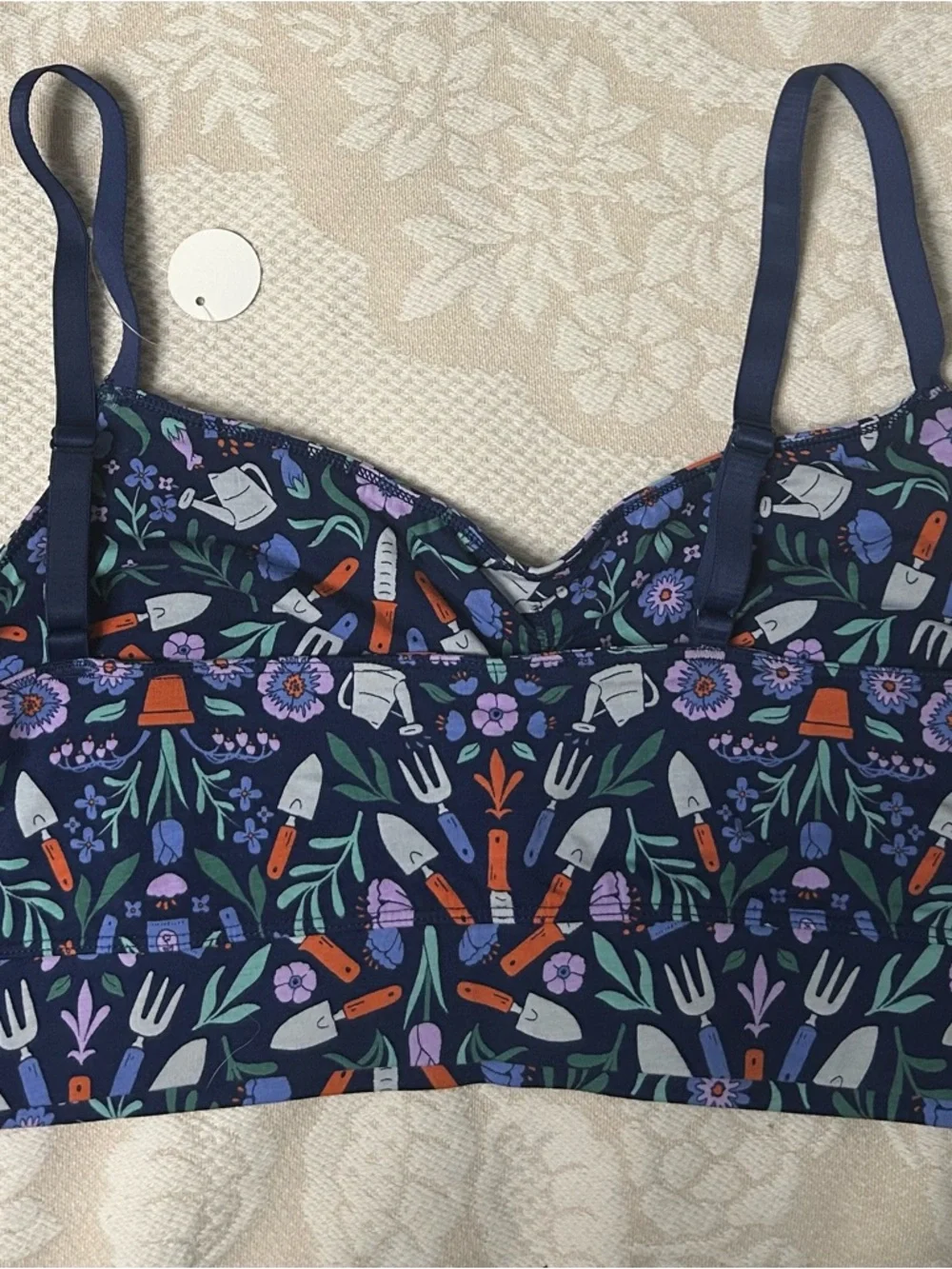 Duluth Trading Co Navy Garden Tools Print Wireless Bra - Picture 2 of 5